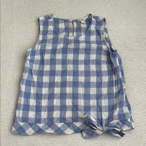 J Crew Cotton/Linen Blue and White Checkered Sleeveless Top Size 4